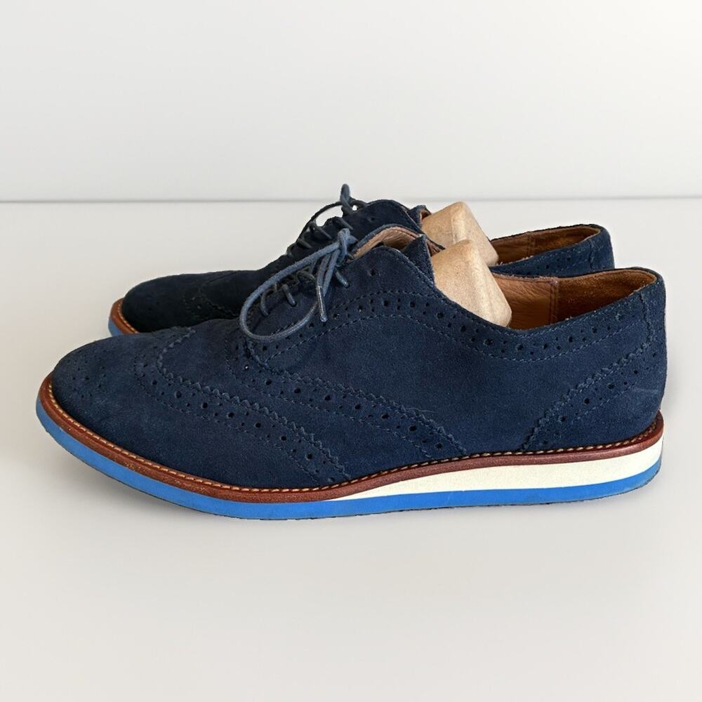 Vintage Polo Ralph Lauren Blue Suede Leather Oxford Casual Shoes 8D JOHNSLY